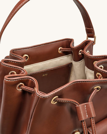 Harper 버클 포켓 백팩 - 다크 브라운