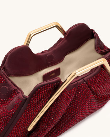 Lila 인조 크리스탈 메탈 프레임 클러치 - 레드