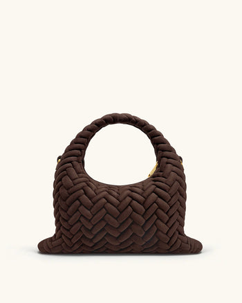 Cora 인조 스웨이드 퀼팅 핸들 가방 - 다크 브라운