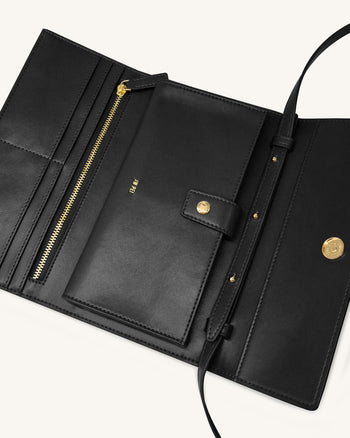 우븐 텍스처 플랩 지갑 - 블랙