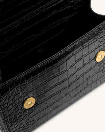 Astrid 칼라 릴리 메탈 핸들 토트백 - 블랙 크록