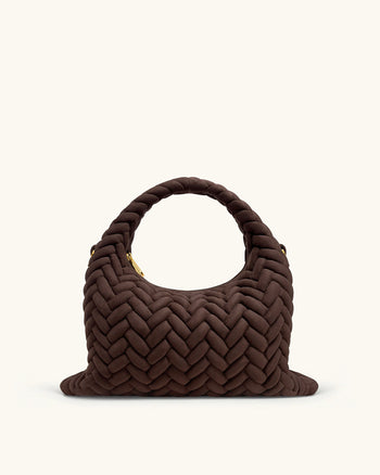 Cora 인조 스웨이드 퀼팅 핸들 가방 - 다크 브라운