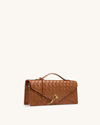 Celeste 위빙 텍스처 엔벨로프 탑 핸들 백 - 브라운