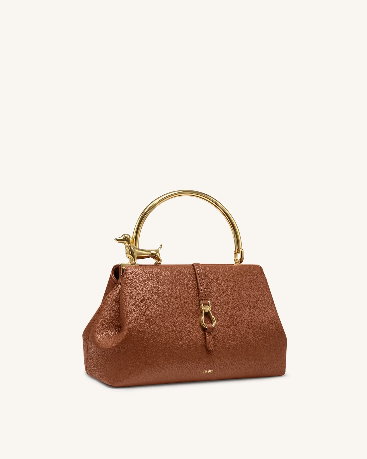 Bruna 닥스훈트 메탈 핸들 토트백 - 브라운