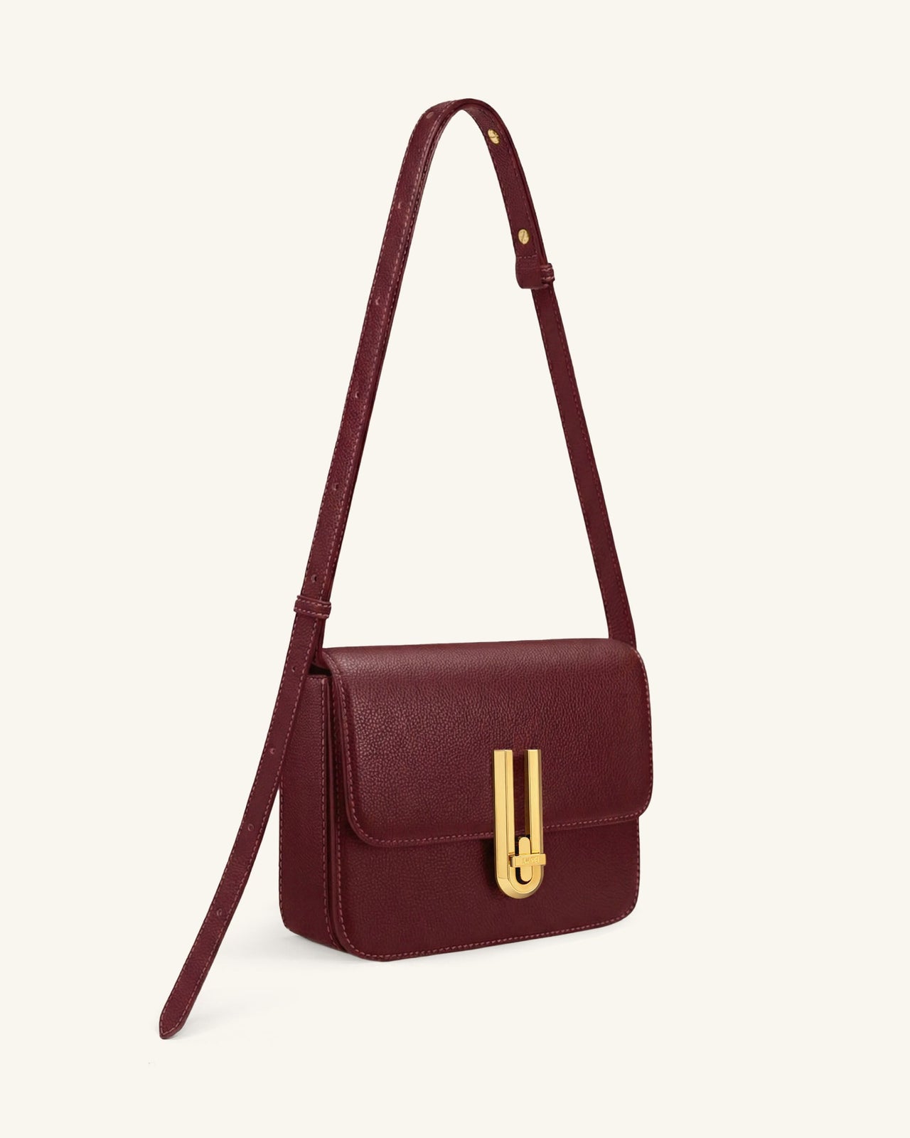Evania 락 페블 숄더백 - 버건디