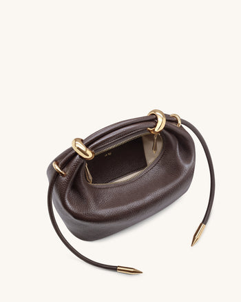 Ellie 메탈 링 장식 탑 핸들 가방 - 다크 브라운