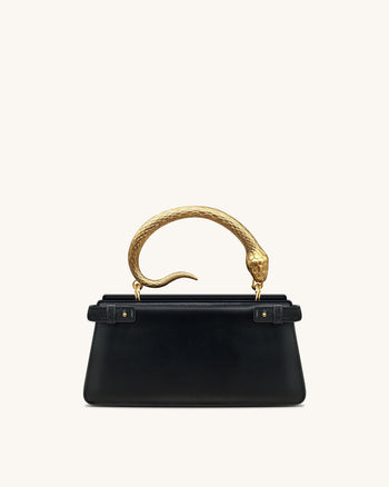 Elena 스네이크 핸들 탑 핸들 가방 - 블랙