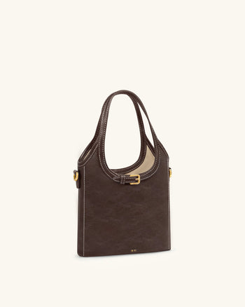 Brooke 미니 벨티드 장식 탑 핸들 백 - 다크 브라운