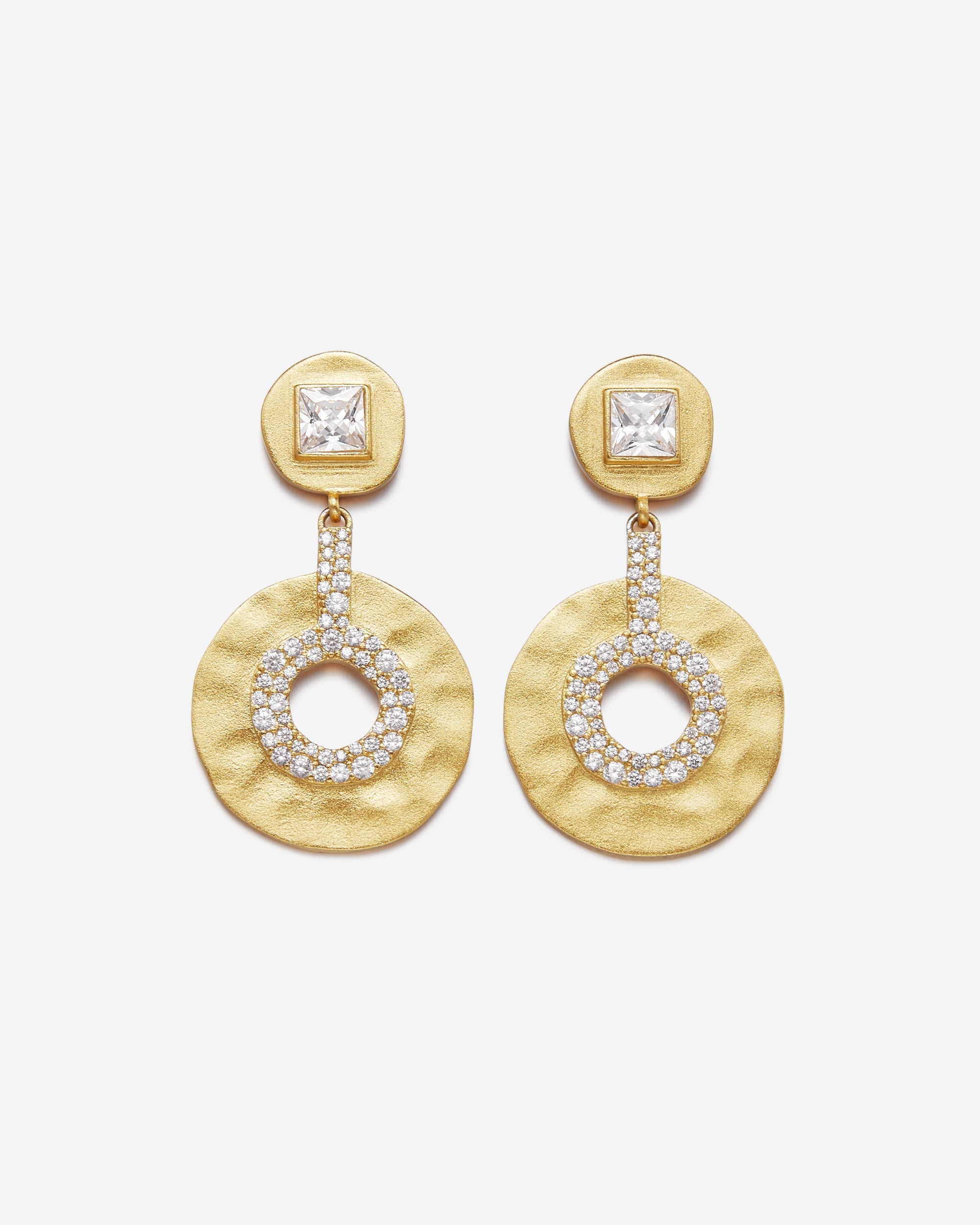 기하학적 오픈워크스몰 라운드 이어링 - 18ct 금도금&화이트 지르콘