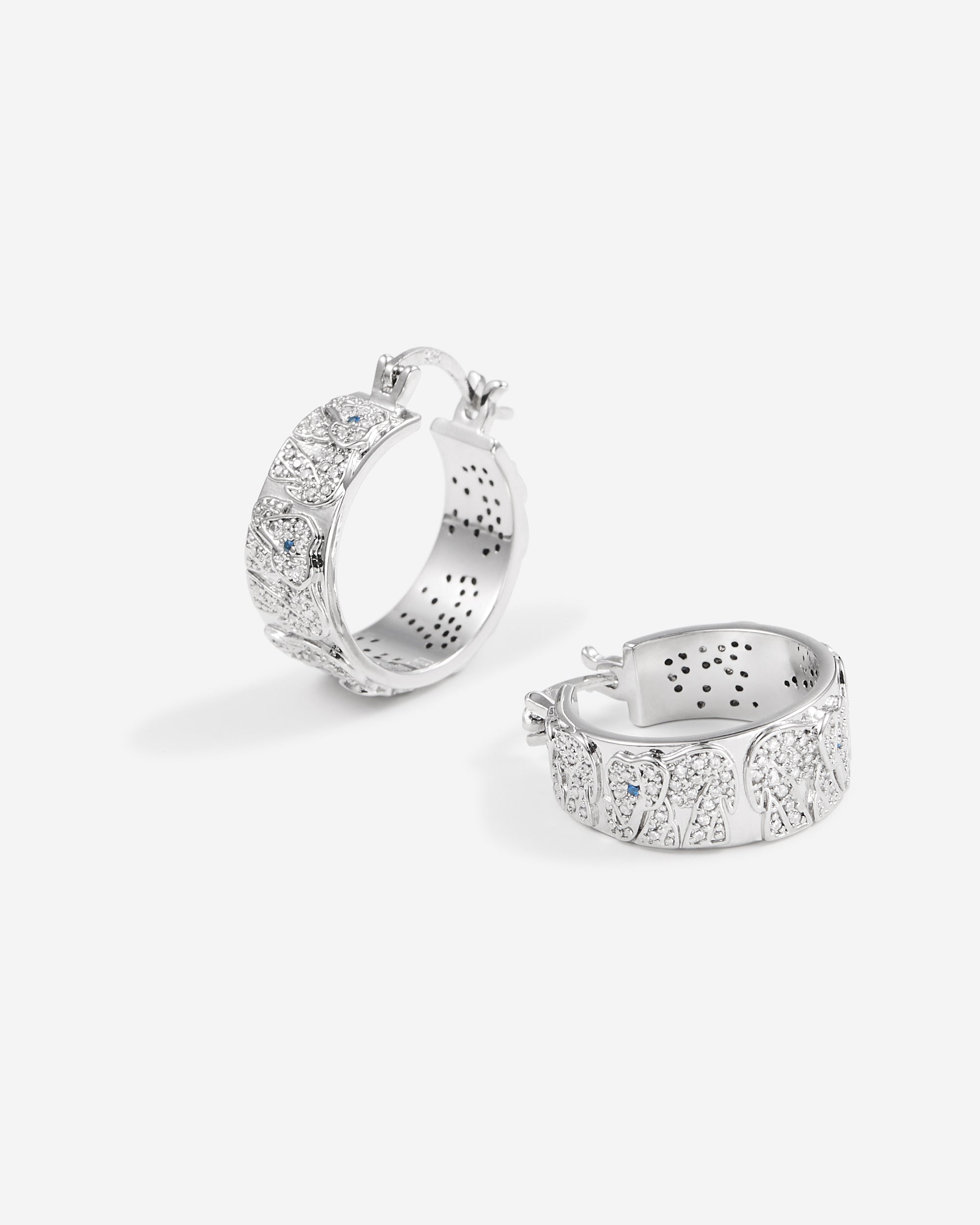 코끼리 이어링 - 18ct 화이트 골드 도금 & 화이트 지르콘 & 블루 스피넬