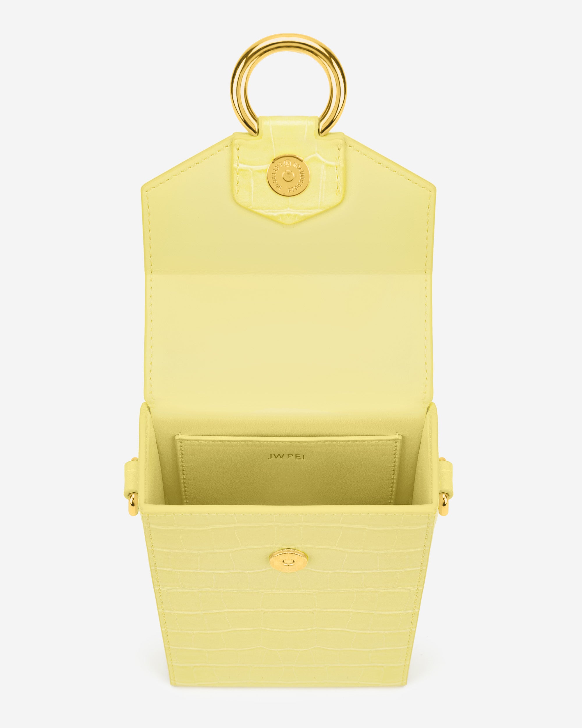 lola 체인 핸드폰 가방 - 연 노랑 악어 무늬