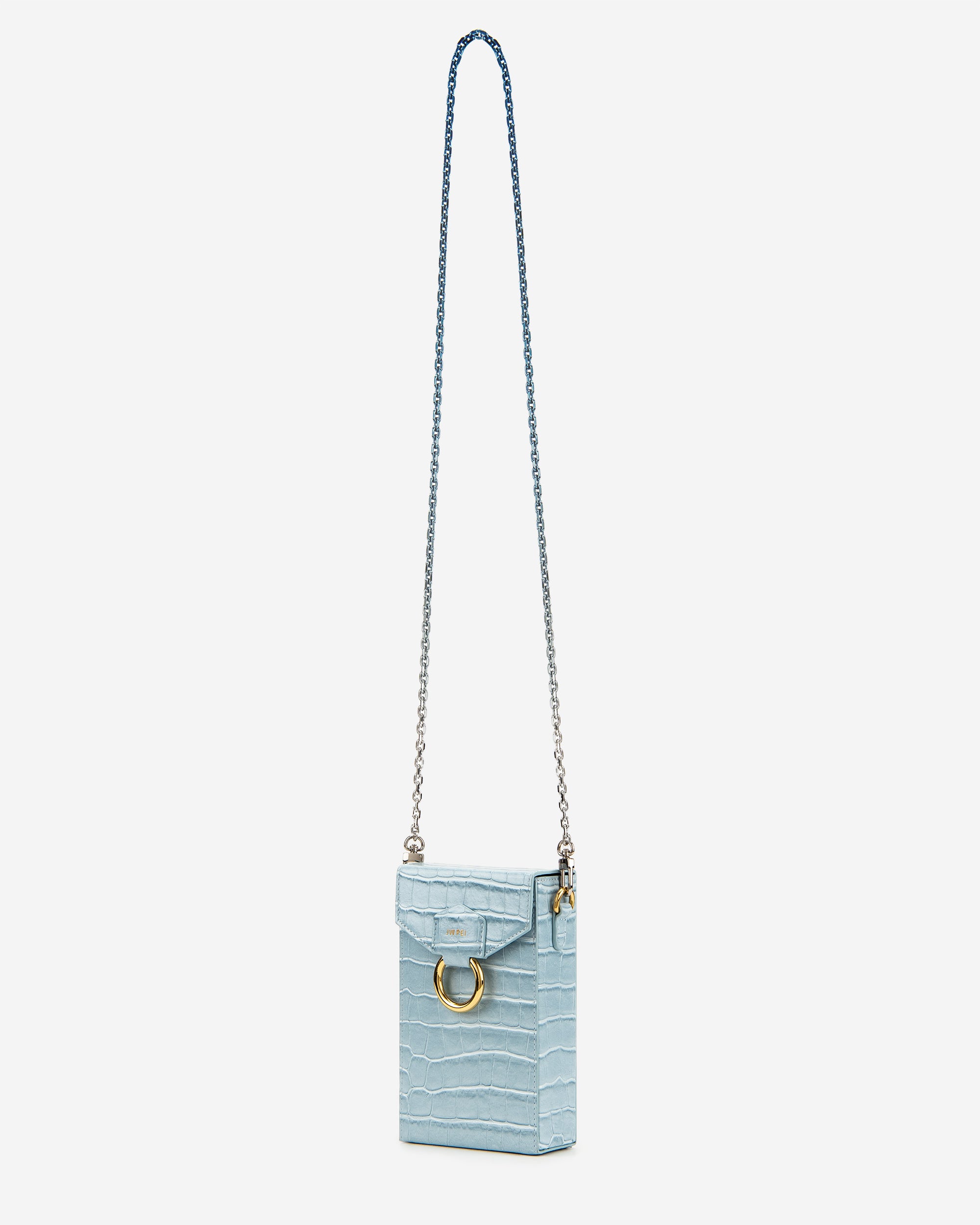 lola 체인 핸드폰 가방 - 아이스 블루 악어 무늬