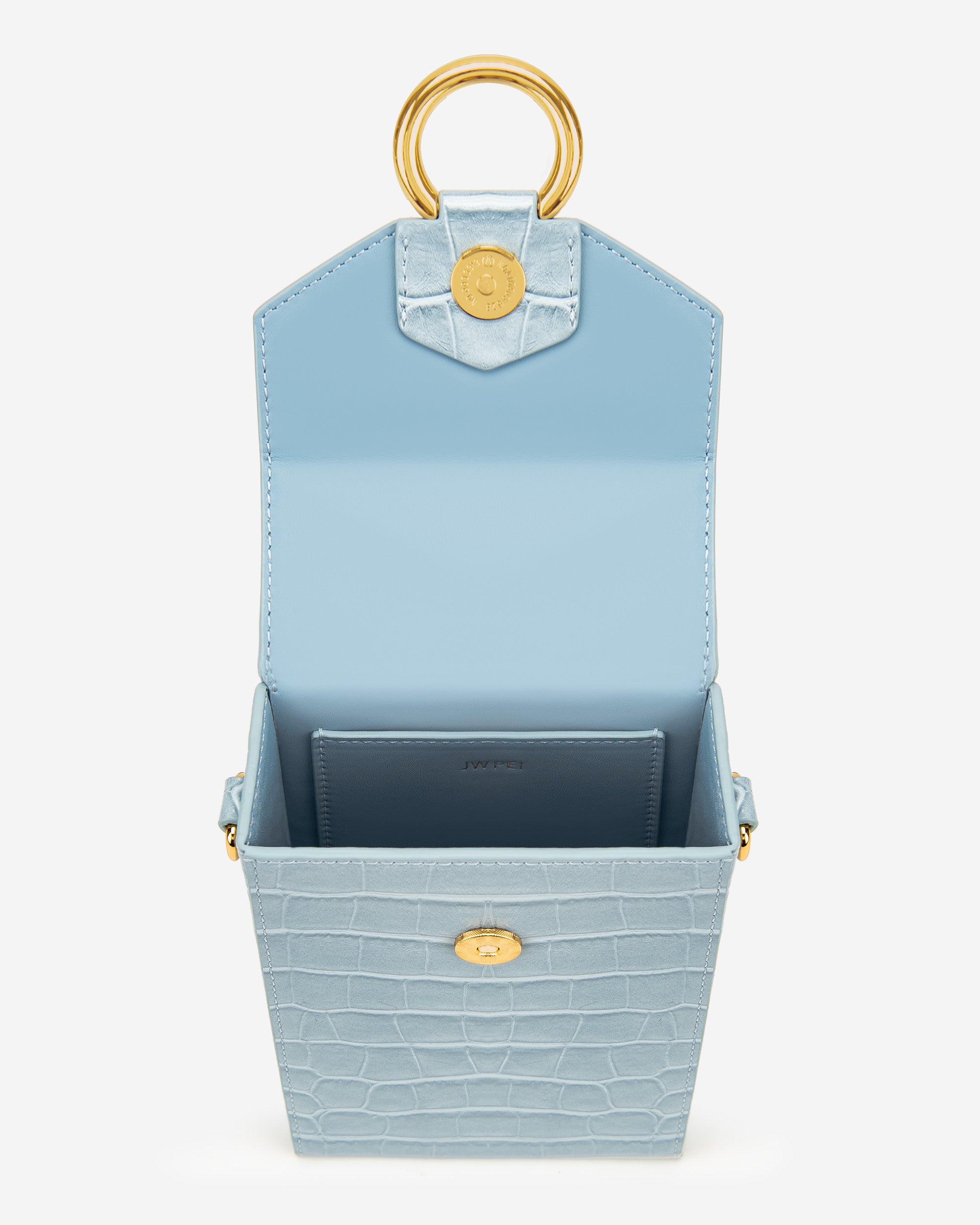 lola 체인 핸드폰 가방 - 아이스 블루 악어 무늬