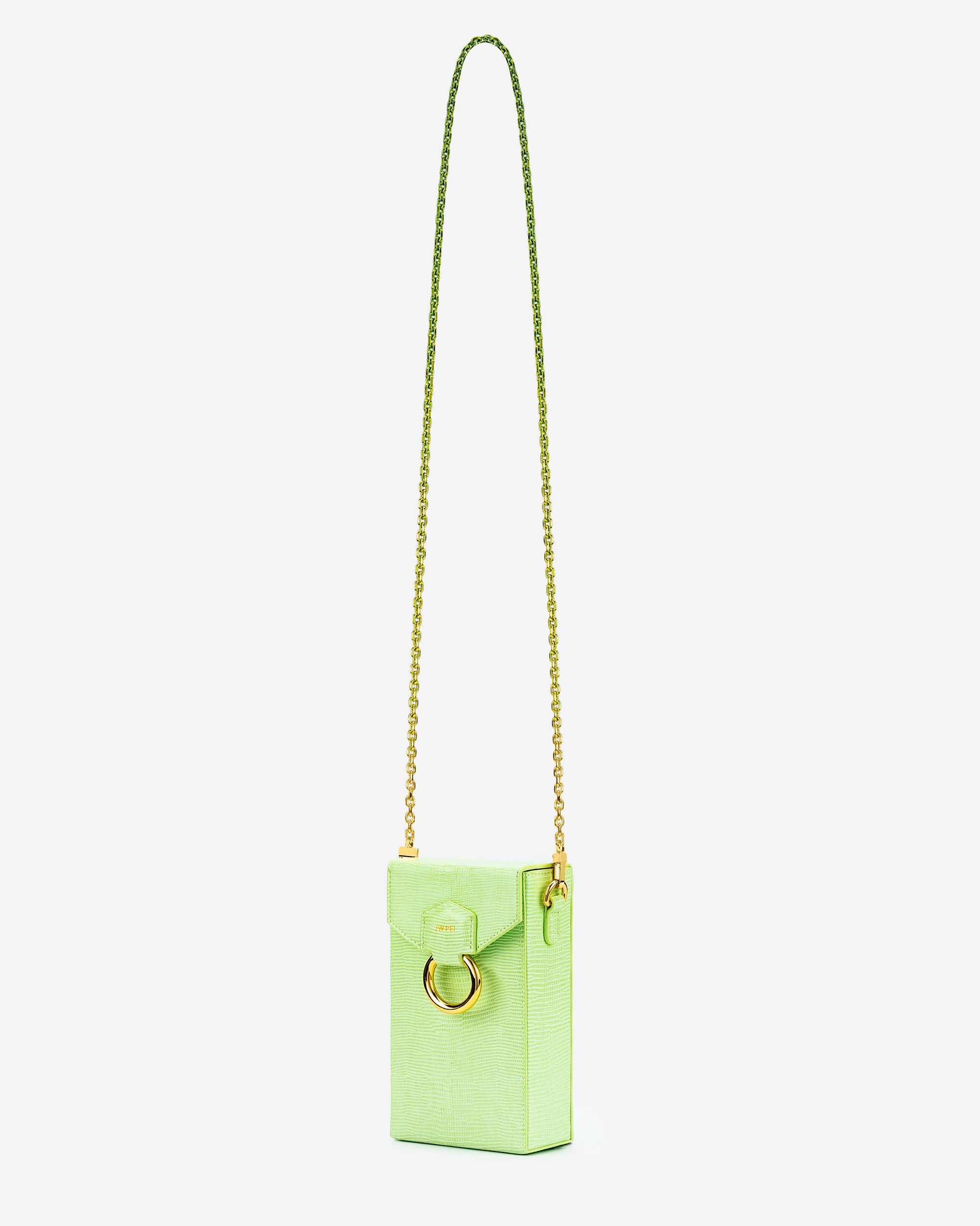 lola 체인 핸드폰 가방 - 라임 그린 도마뱀 무늬