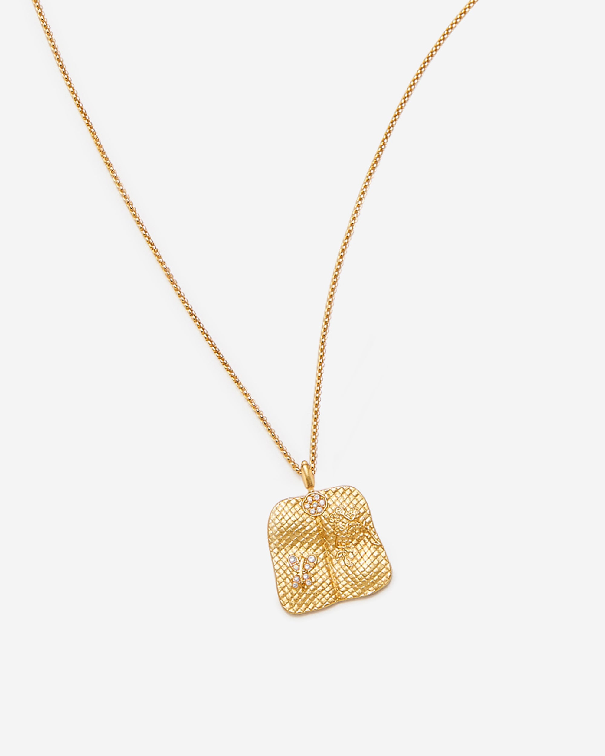 플랜테인 팬 펜던트 네크리스 - 18ct 금도금 & 화이트 지르콘