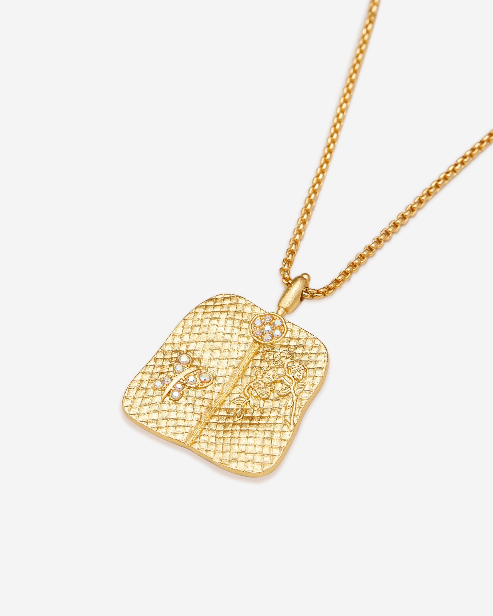 플랜테인 팬 펜던트 네크리스 - 18ct 금도금 & 화이트 지르콘